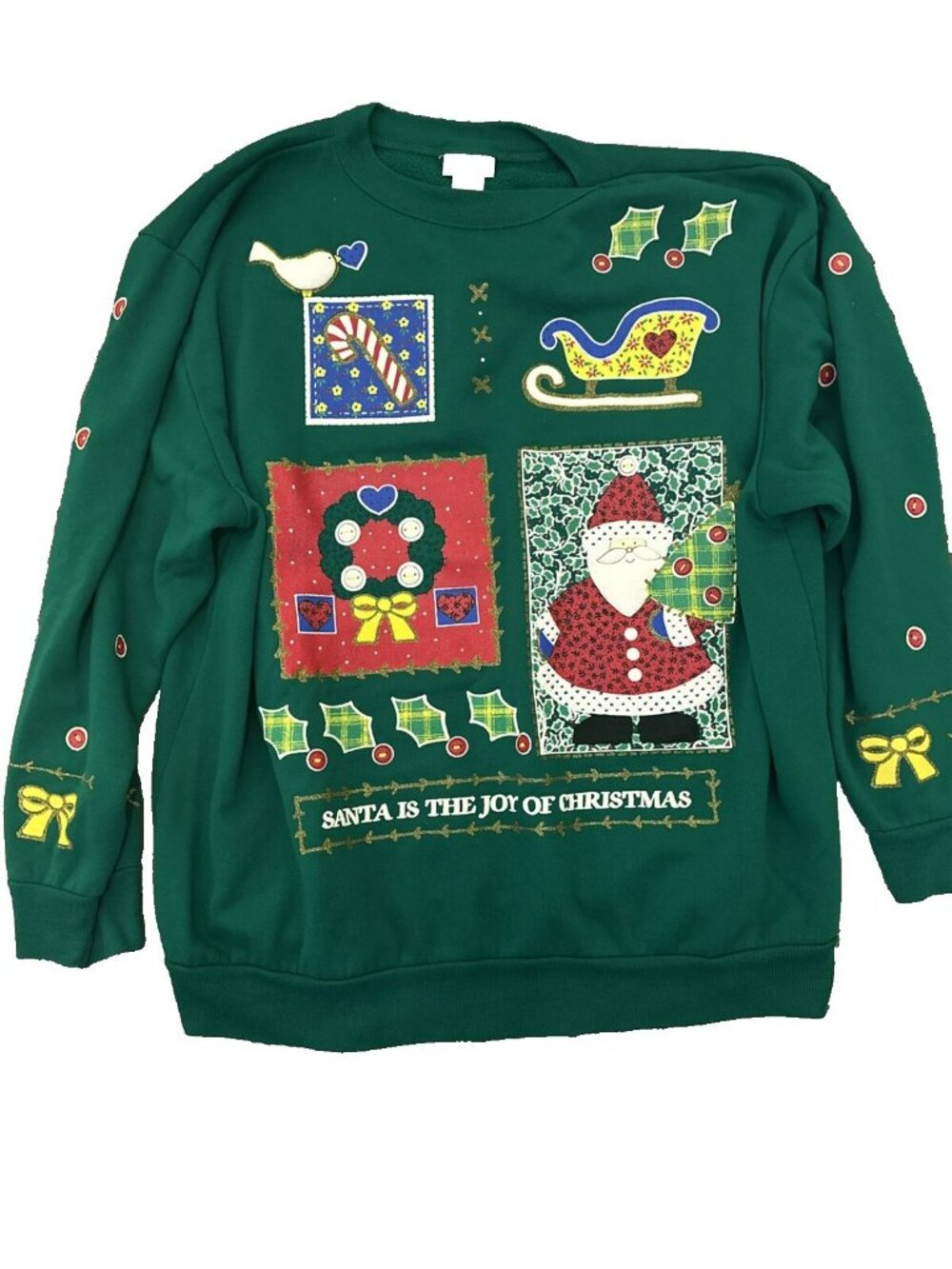 Vintage Holiday Time Sweater Womens XL Ugly Christmas Green Santa Wreath Candy